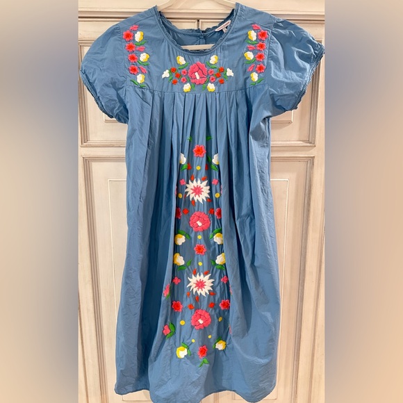 Frances Valentine Blue Dress with Colorful Floral Embroidery pre owned SZ 1X - Picture 1 of 7